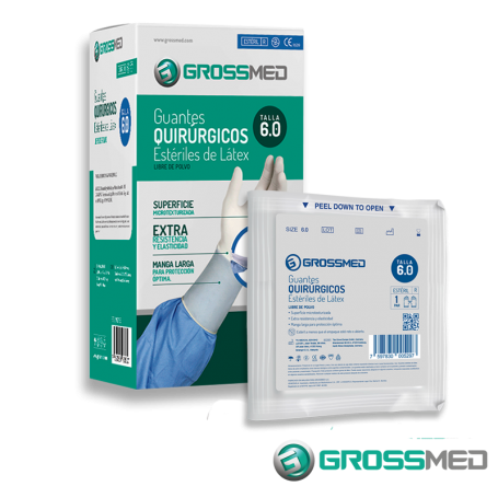 Guantes Quirurgicos Esteriles de Latex Caja de 50 Pares GROSSMED Rad. Gamma