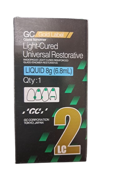 Ionomero de Vidrio Universal Reforzado Fotopolimerizable Radiopaco Gold Label LC2 Líquido 6.8ml Und GC para Restauraciones