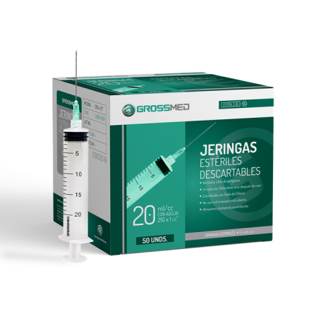 Jeringa Luer Lock 21G x 1 1/2" Caja x 100 Unds GROSSMED Con Aguja
